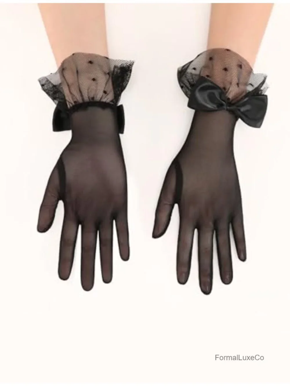 Women's Lace Gloves Bow Short Mitten Mesh Gloves for Wedding Tea Party Opera